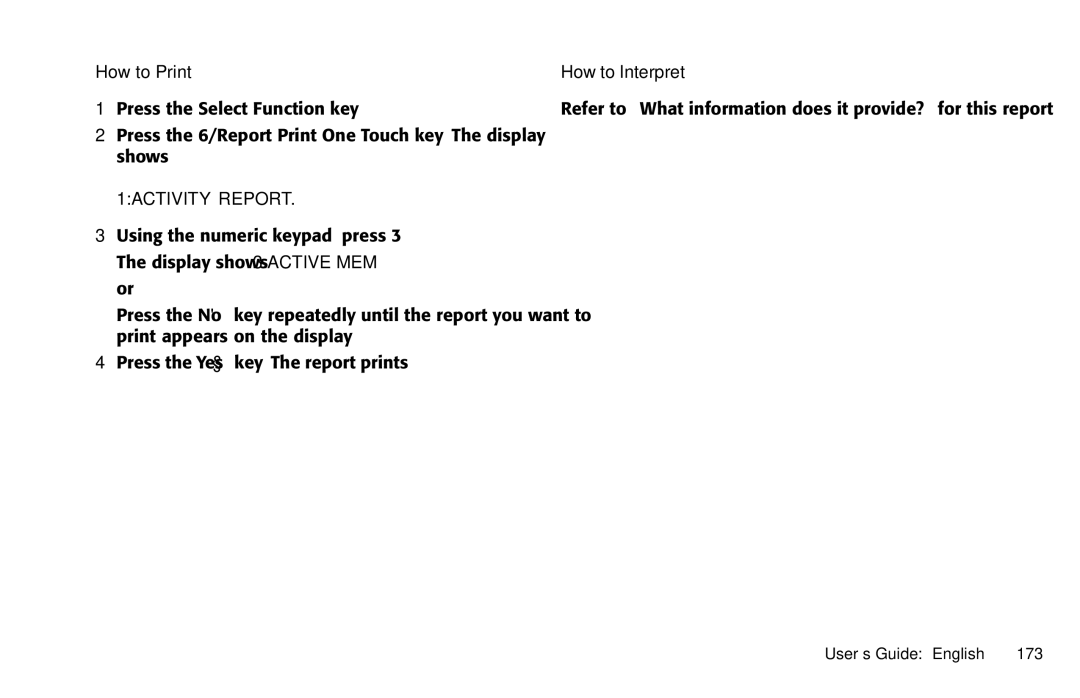 Oki 5650 manual How to Print How to Interpret, 1ACTIVITY Report 