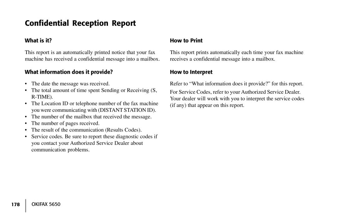 Oki 5650 manual Confidential Reception Report 