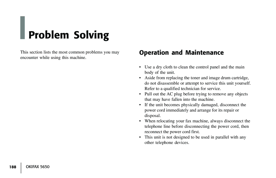 Oki 5650 manual Problem Solving, Operation and Maintenance 