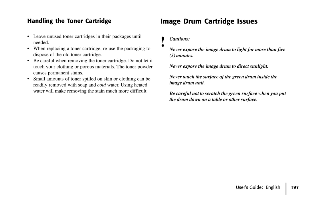 Oki 5650 manual Image Drum Cartridge Issues, Handling the Toner Cartridge 