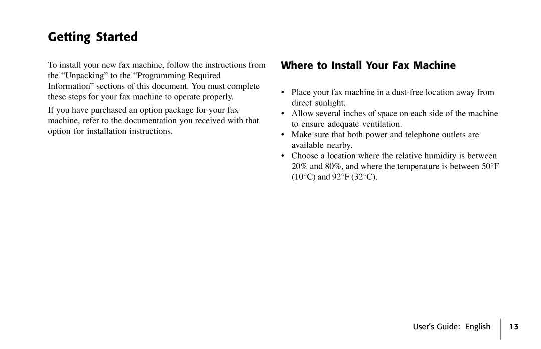 Oki 5650 manual Getting Started, Where to Install Your Fax Machine 