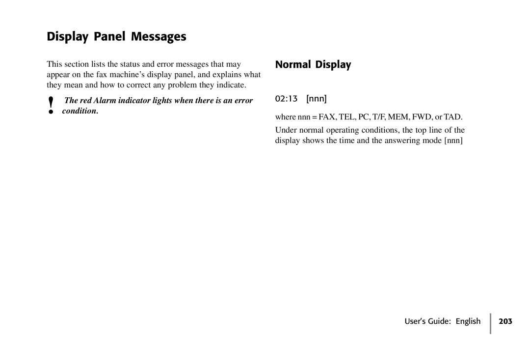 Oki 5650 manual Display Panel Messages, Normal Display, 0213 nnn 