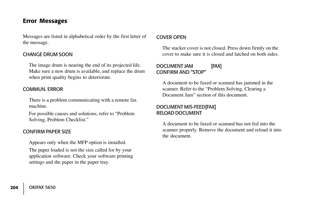 Oki 5650 manual Error Messages 