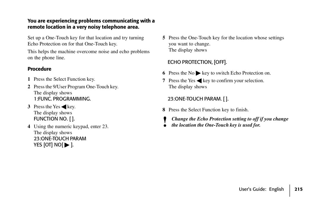 Oki 5650 manual Procedure, Echo PROTECTION, OFF, 23ONE-TOUCH Param 