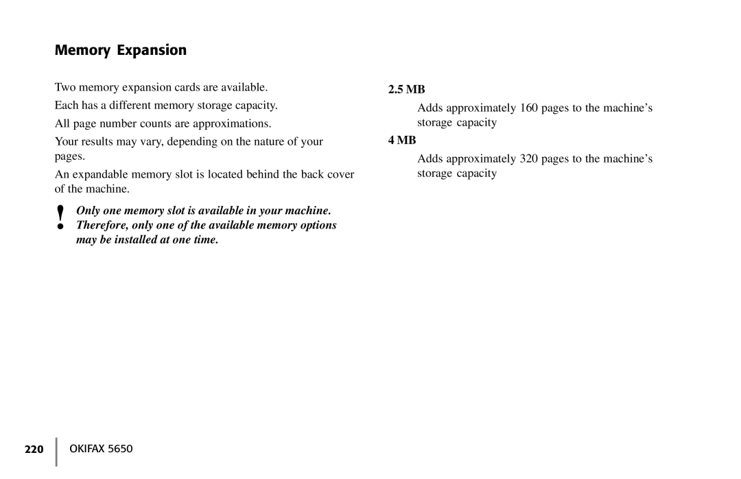 Oki 5650 manual Memory Expansion 