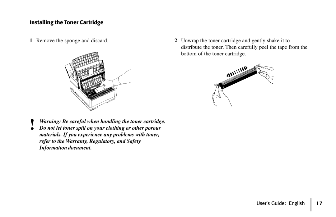 Oki 5650 manual Installing the Toner Cartridge 