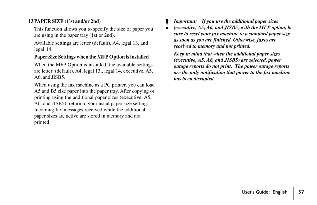 Oki 5650 manual Paper Size 1’st and/or 2nd, Paper Size Settings when the MFP Option is installed 