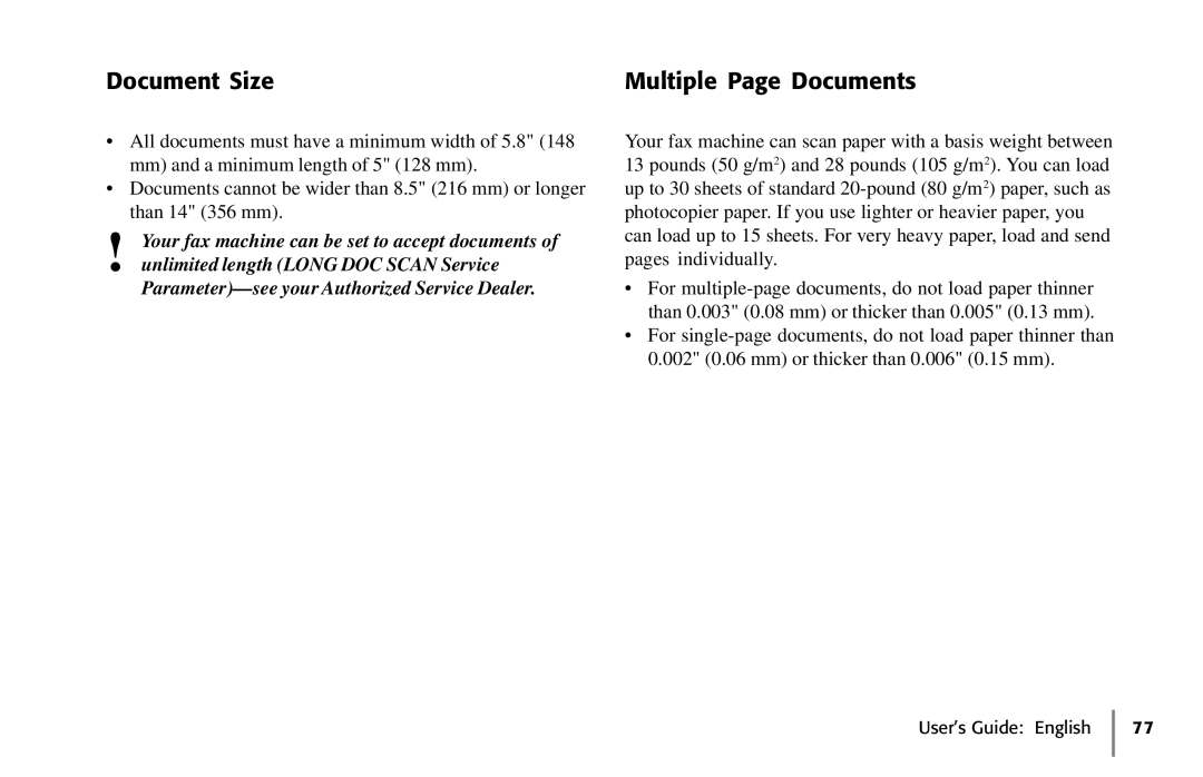 Oki 5650 manual Document Size Multiple Page Documents 