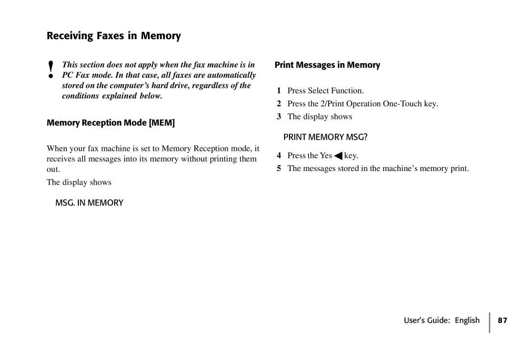 Oki 5650 manual Receiving Faxes in Memory, MSG. in Memory, Print Messages in Memory, Print Memory MSG? 