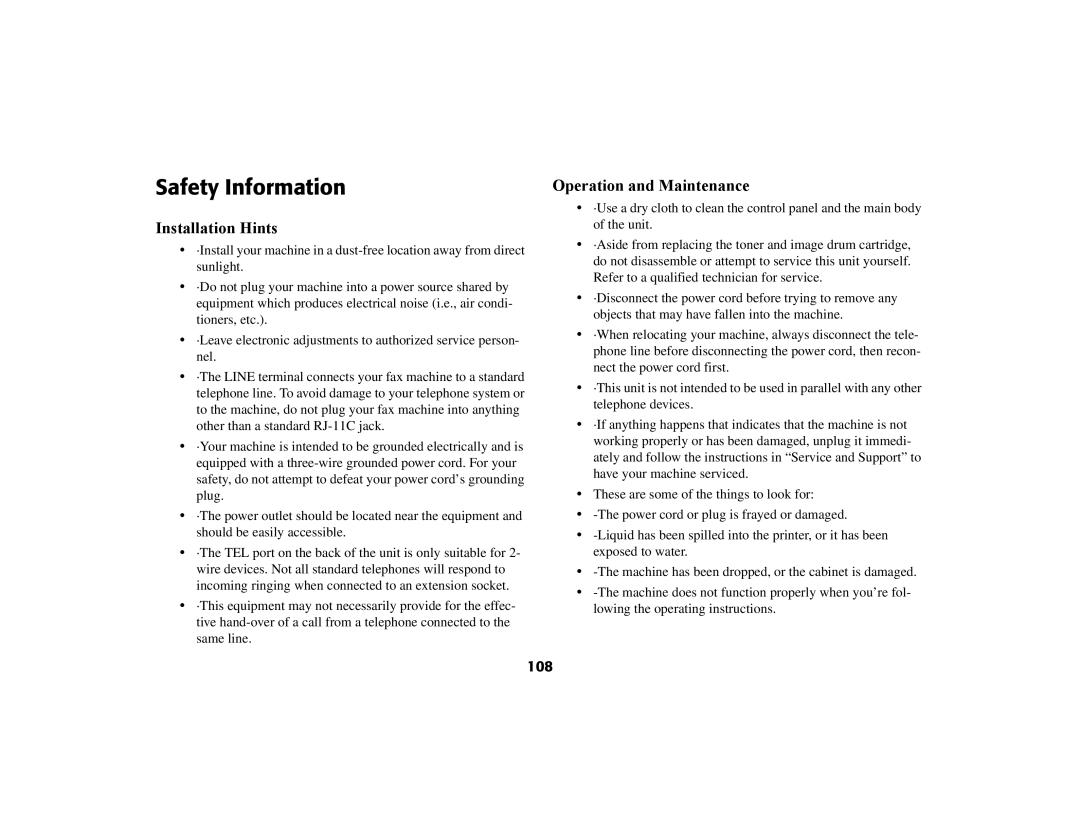 Oki 56801 manual Safety Information, 108 