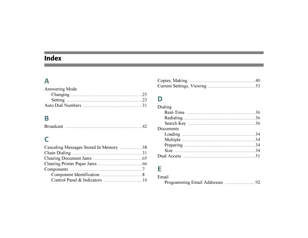 Oki 56801 manual Index 