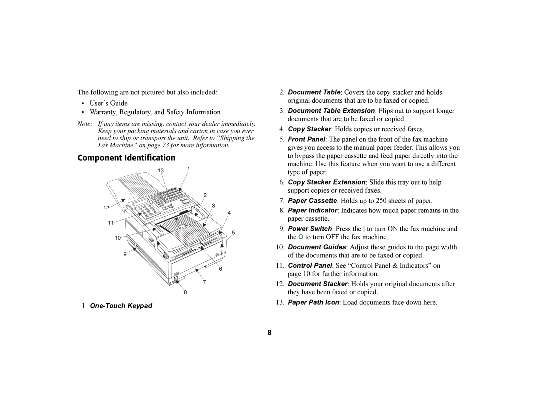 Oki 56801 manual 12 1110 9 8 7 6, Component Identification 