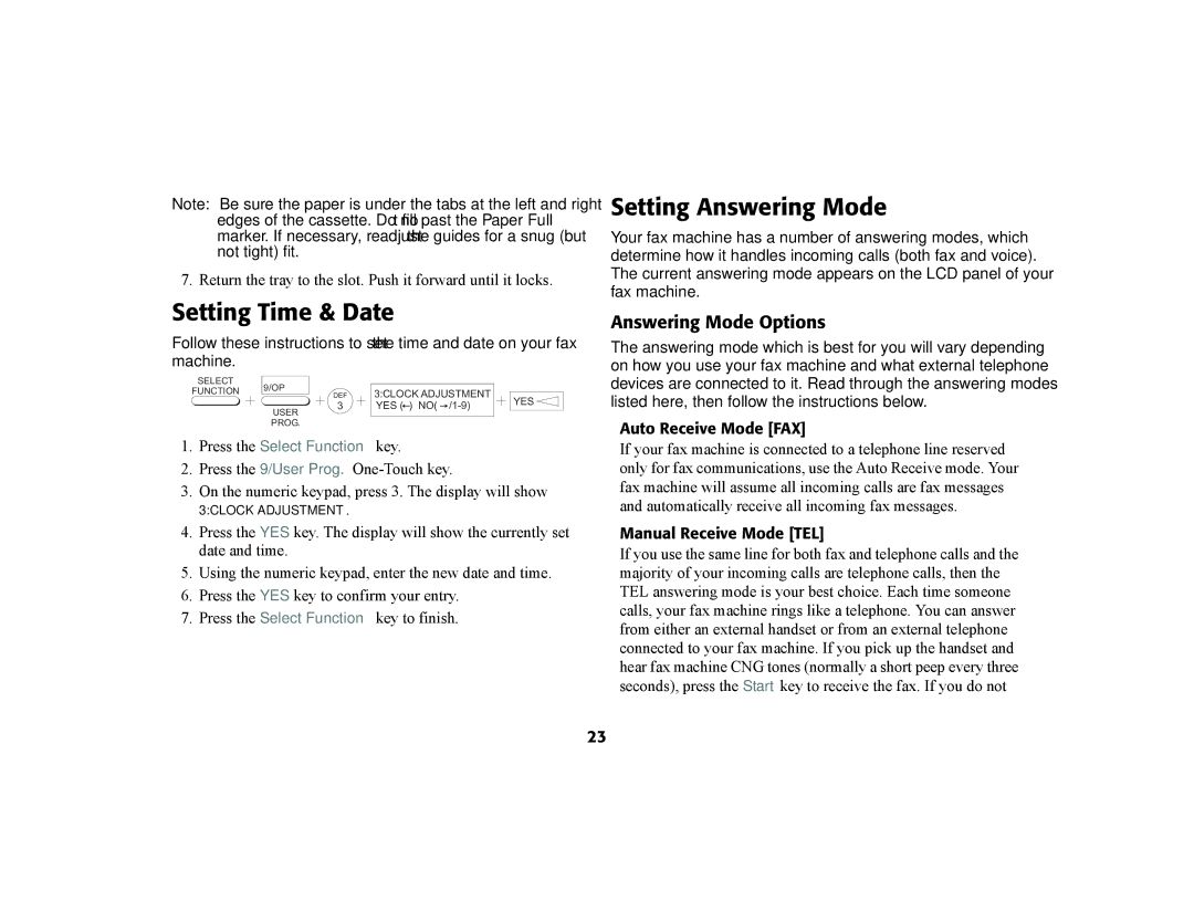 Oki 56801 manual Setting Time & Date, Setting Answering Mode, Answering Mode Options, Auto Receive Mode FAX 