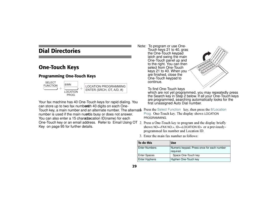 Oki 56801 manual Dial Directories, Programming One-Touch Keys, Press a One-Touch key to program and the display briefly 