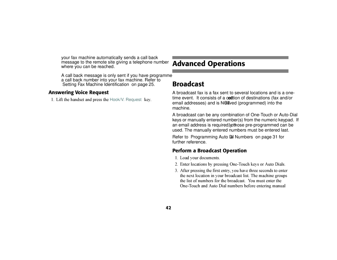 Oki 56801 manual Advanced Operations, Answering Voice Request, Perform a Broadcast Operation 