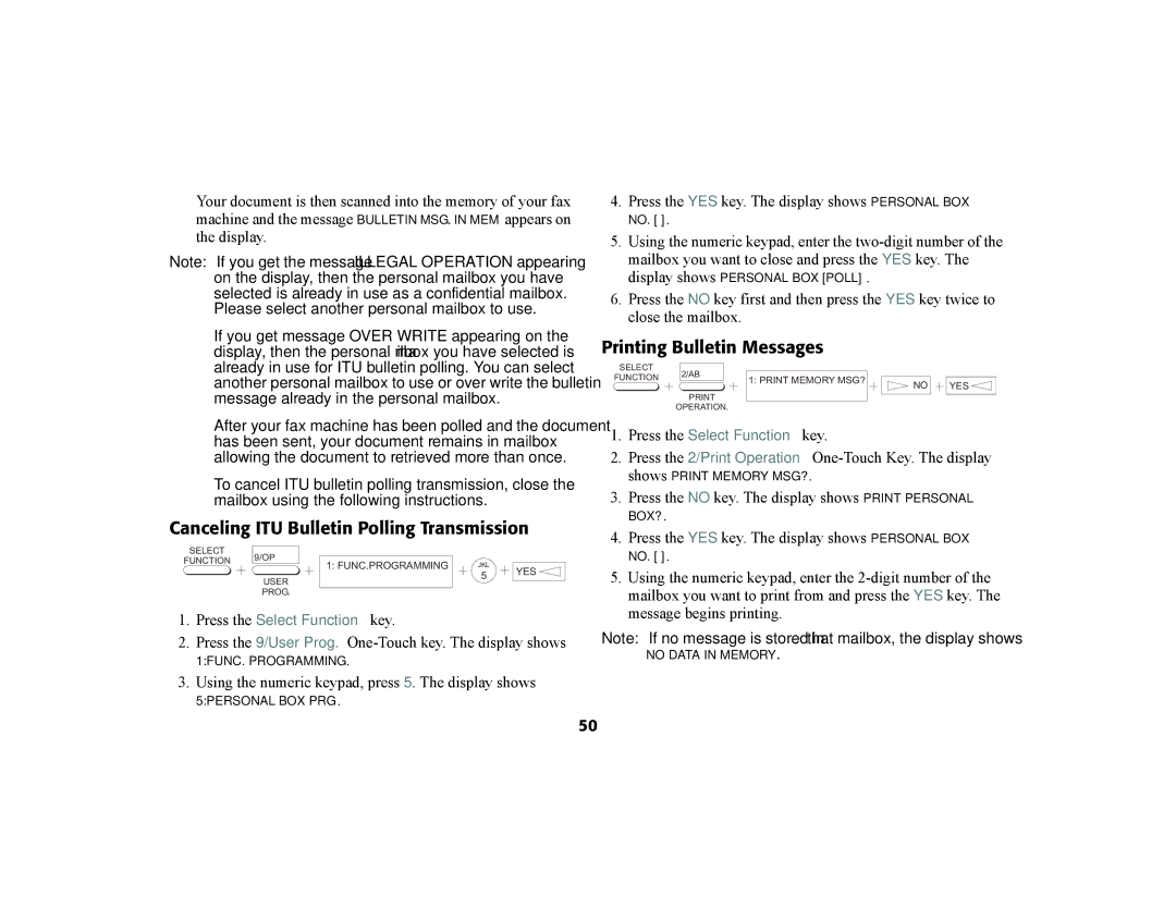 Oki 56801 manual Printing Bulletin Messages, Canceling ITU Bulletin Polling Transmission 