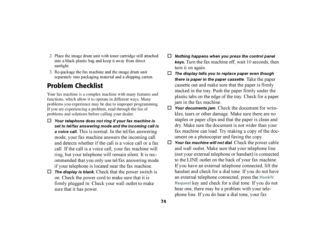 Oki 56801 manual Problem Checklist 