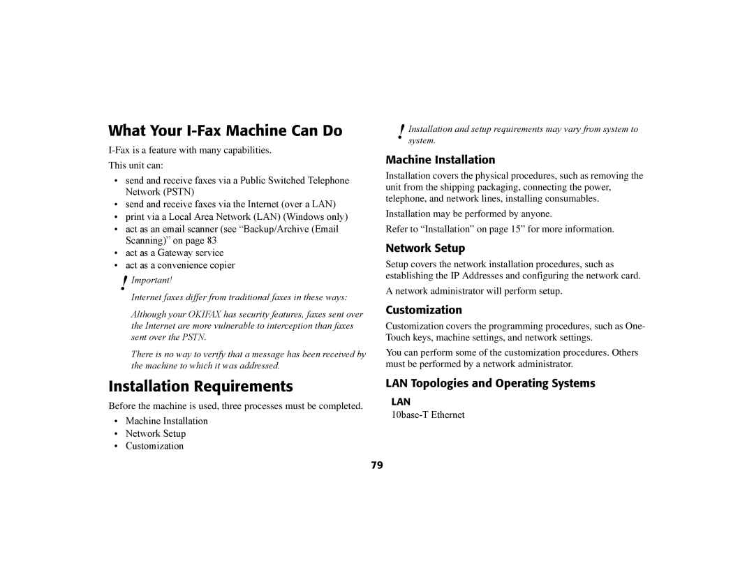 Oki 56801 manual What Your I-Fax Machine Can Do, Installation Requirements 