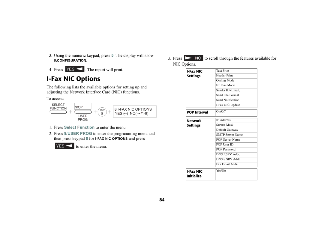 Oki 56801 Fax NIC Options, Using the numeric keypad, press 5. The display will show, Press YES . The report will print 