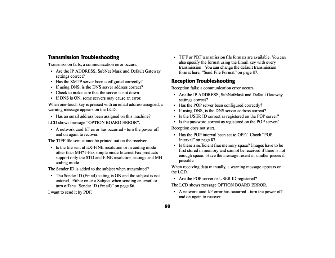 Oki 56801 manual Transmission Troubleshooting, Reception Troubleshooting 