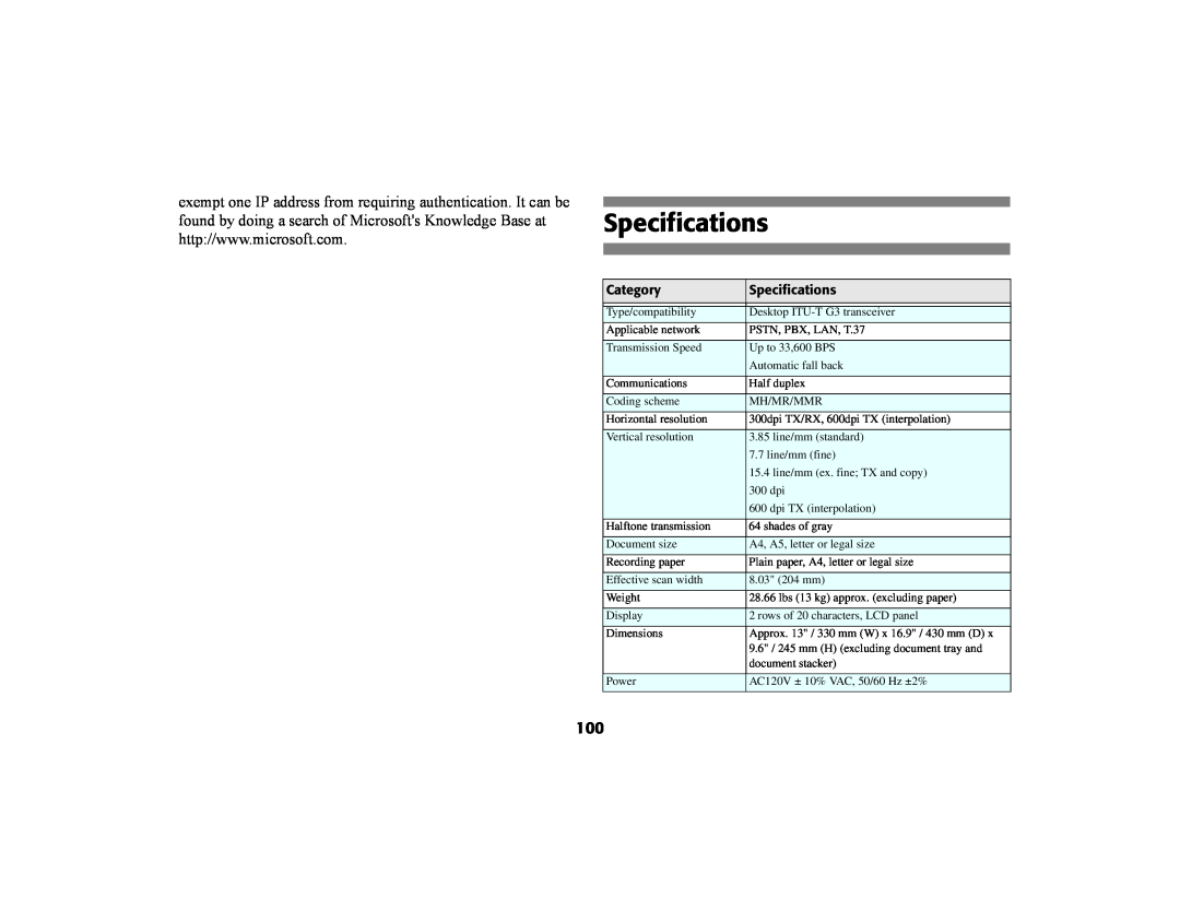Oki 56801 manual Specifications, Category 