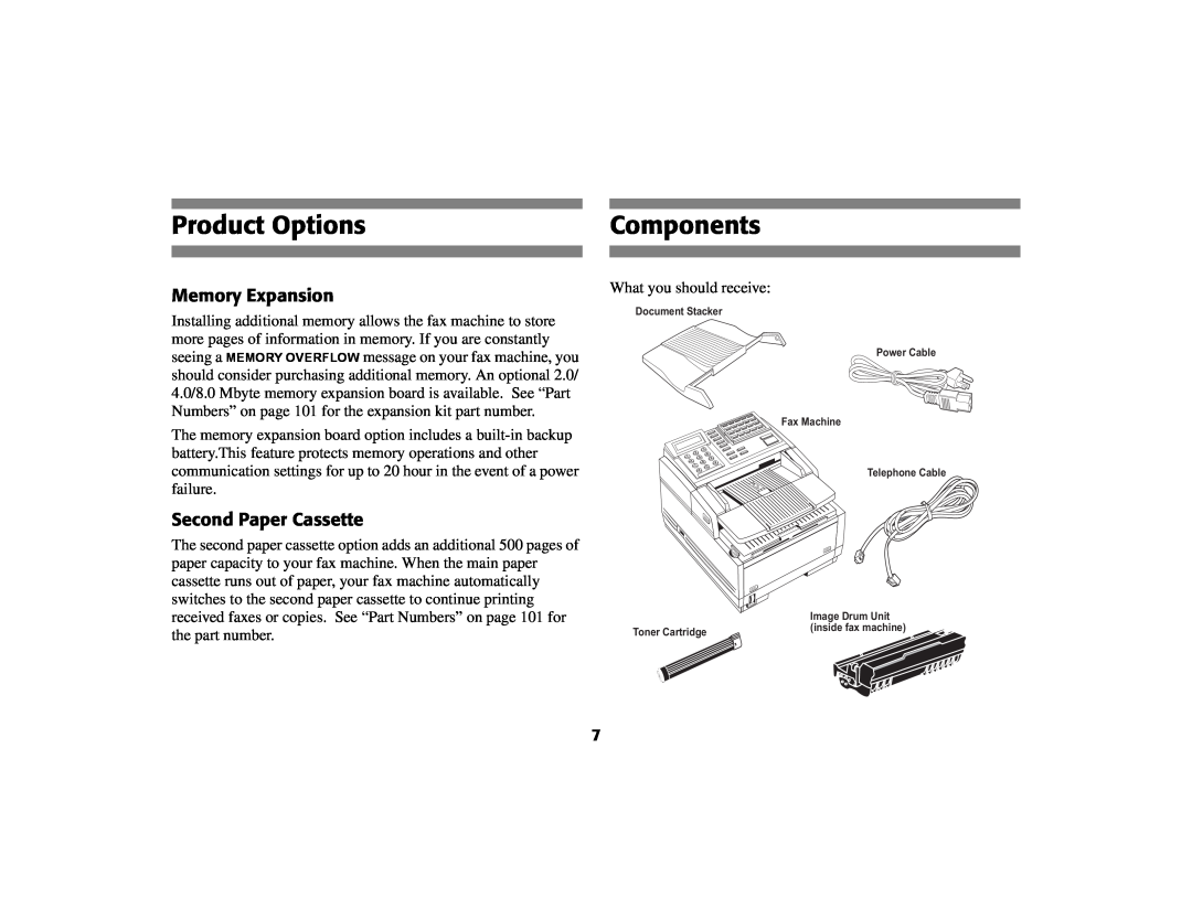 Oki 56801 manual Product Options, Components, Memory Expansion, Second Paper Cassette 