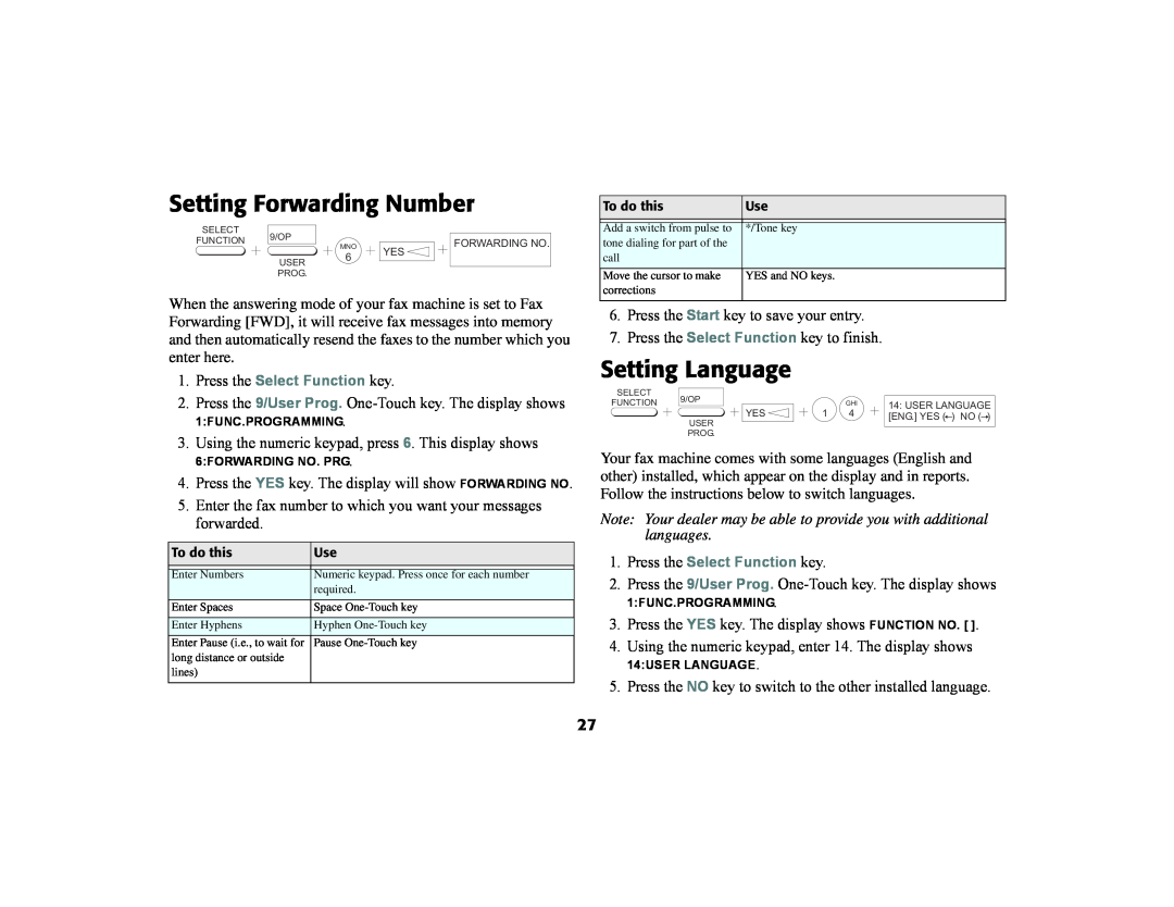 Oki 56801 manual Setting Forwarding Number, Setting Language 