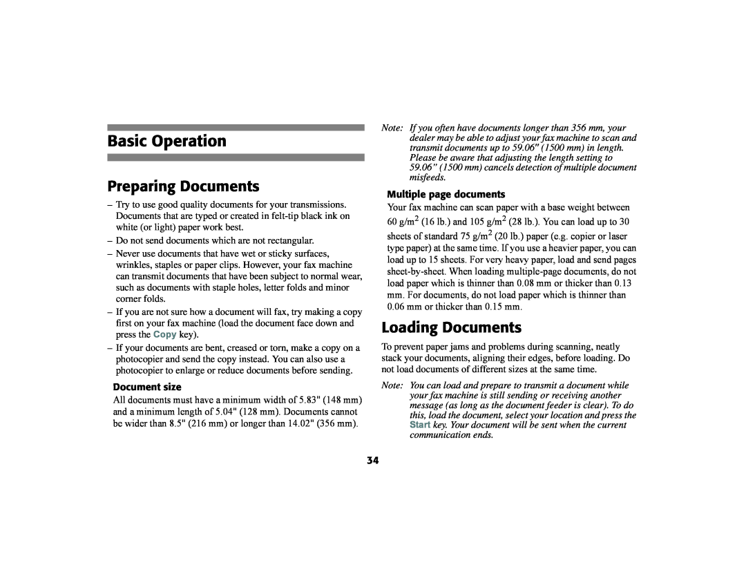 Oki 56801 manual Basic Operation, Preparing Documents, Loading Documents 