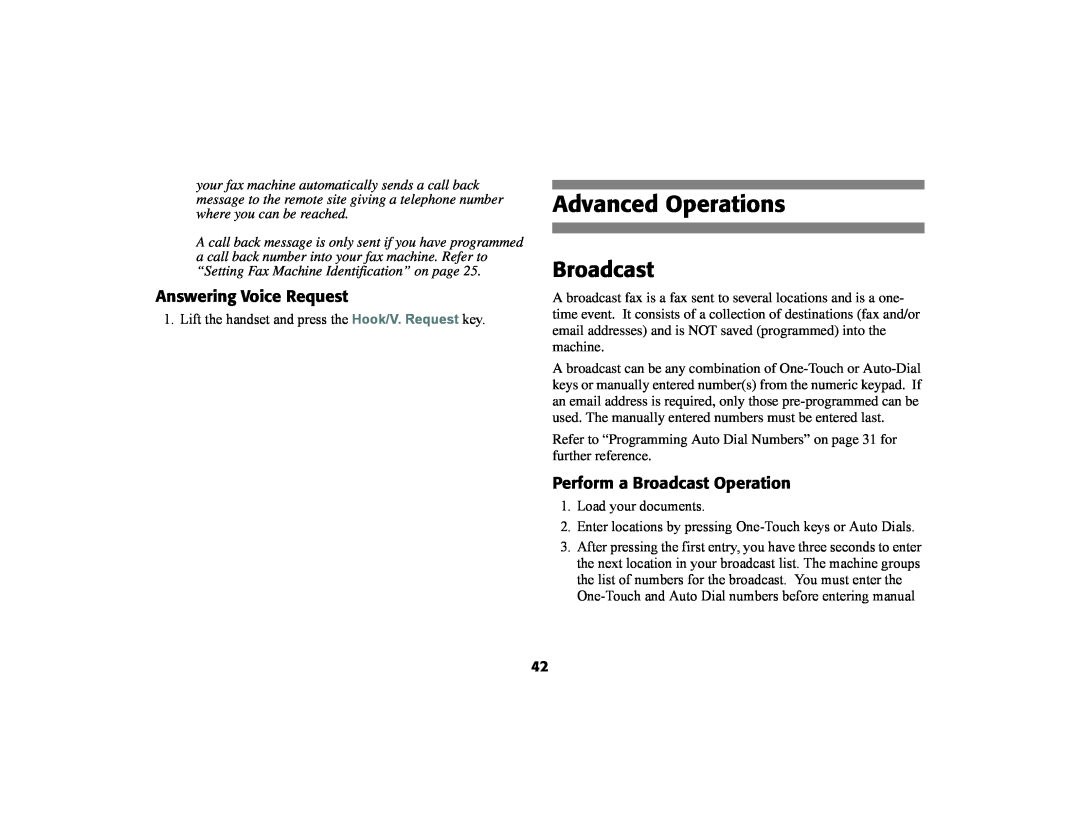 Oki 56801 manual Advanced Operations, Answering Voice Request, Perform a Broadcast Operation 