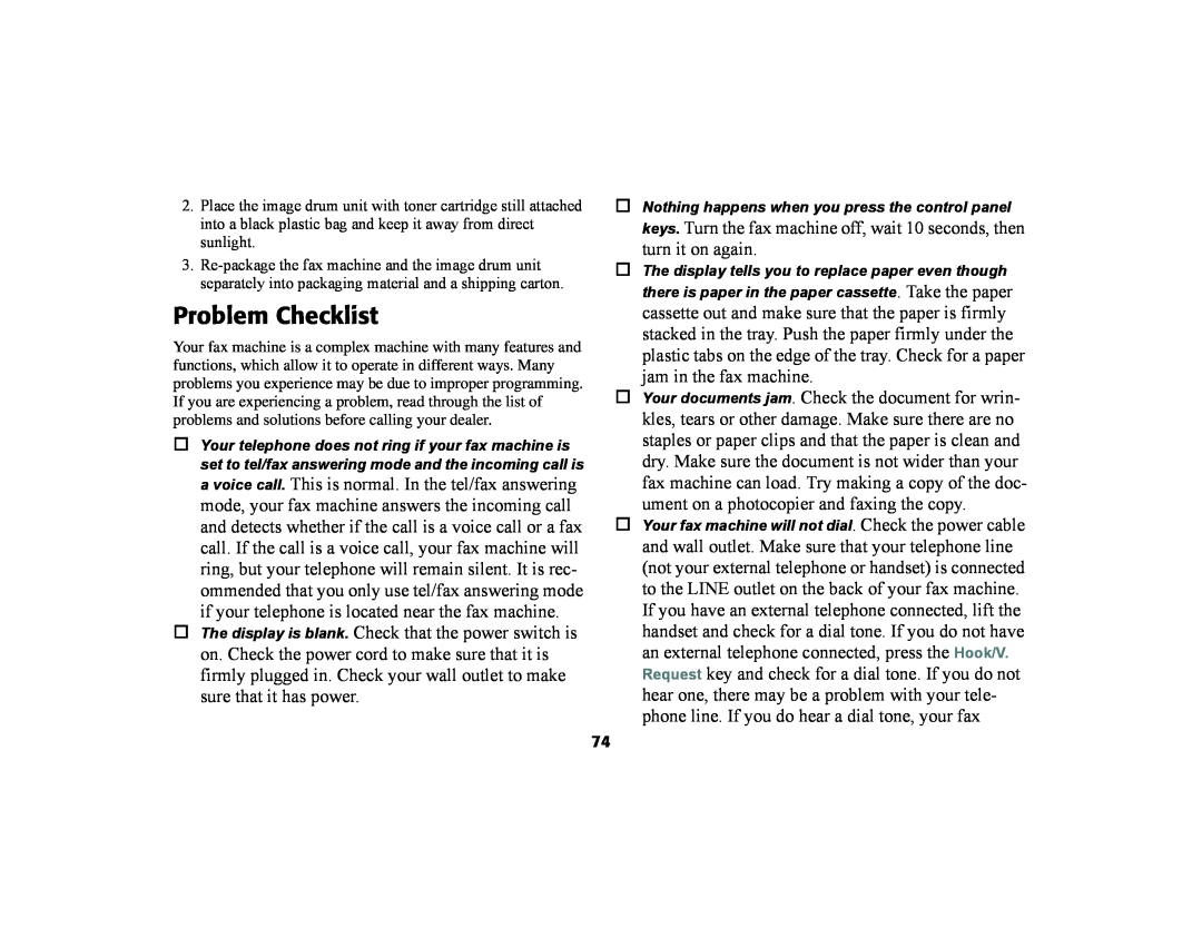 Oki 56801 manual Problem Checklist 