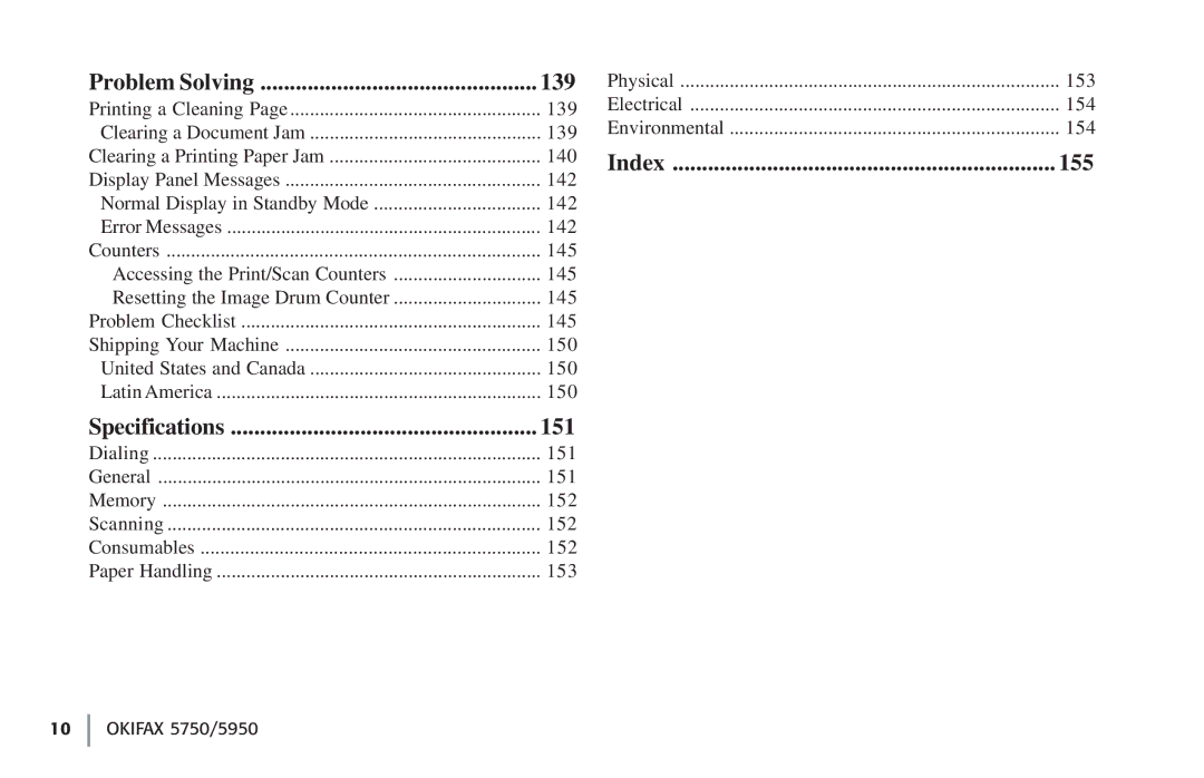 Oki 5750, 59502 manual Index 155 