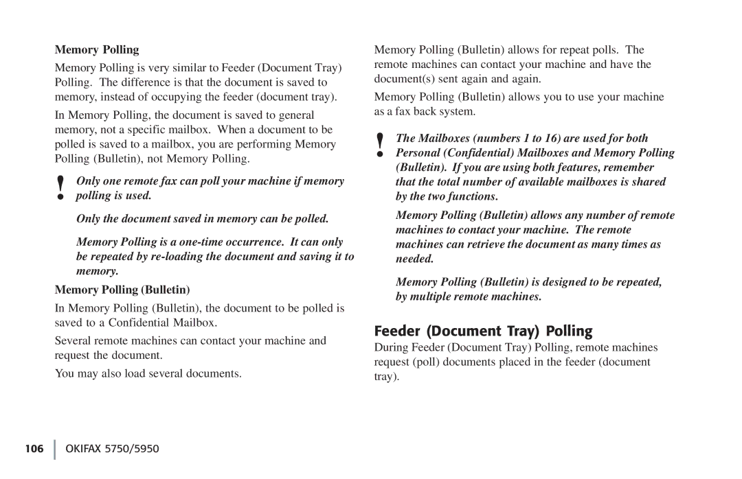 Oki 5750, 59502 manual Feeder Document Tray Polling, Memory Polling Bulletin 