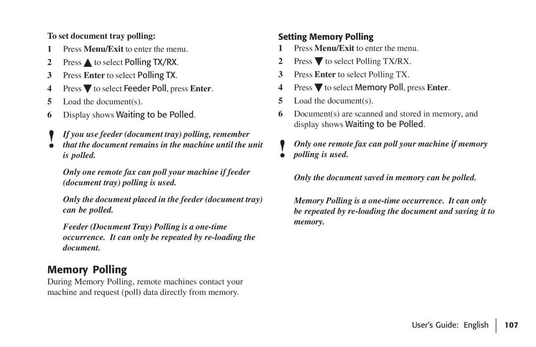 Oki 59502, 5750 manual To set document tray polling, Display shows Waiting to be Polled, Setting Memory Polling 