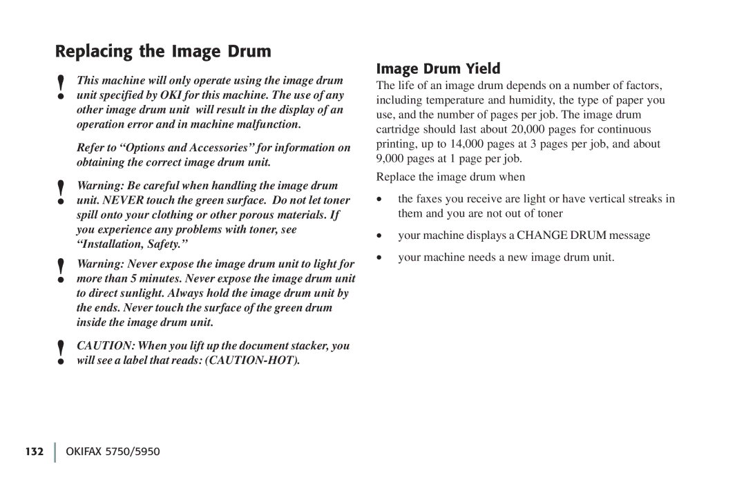 Oki 5750, 59502 manual Replacing the Image Drum, Image Drum Yield 