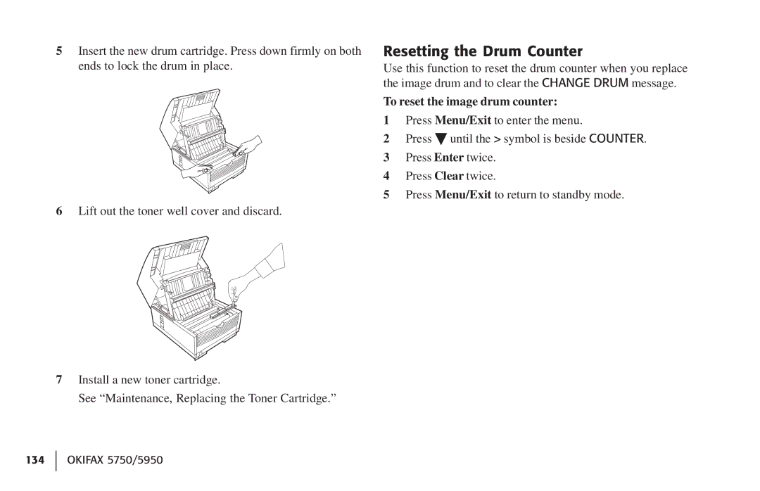 Oki 5750, 59502 manual Resetting the Drum Counter, To reset the image drum counter 