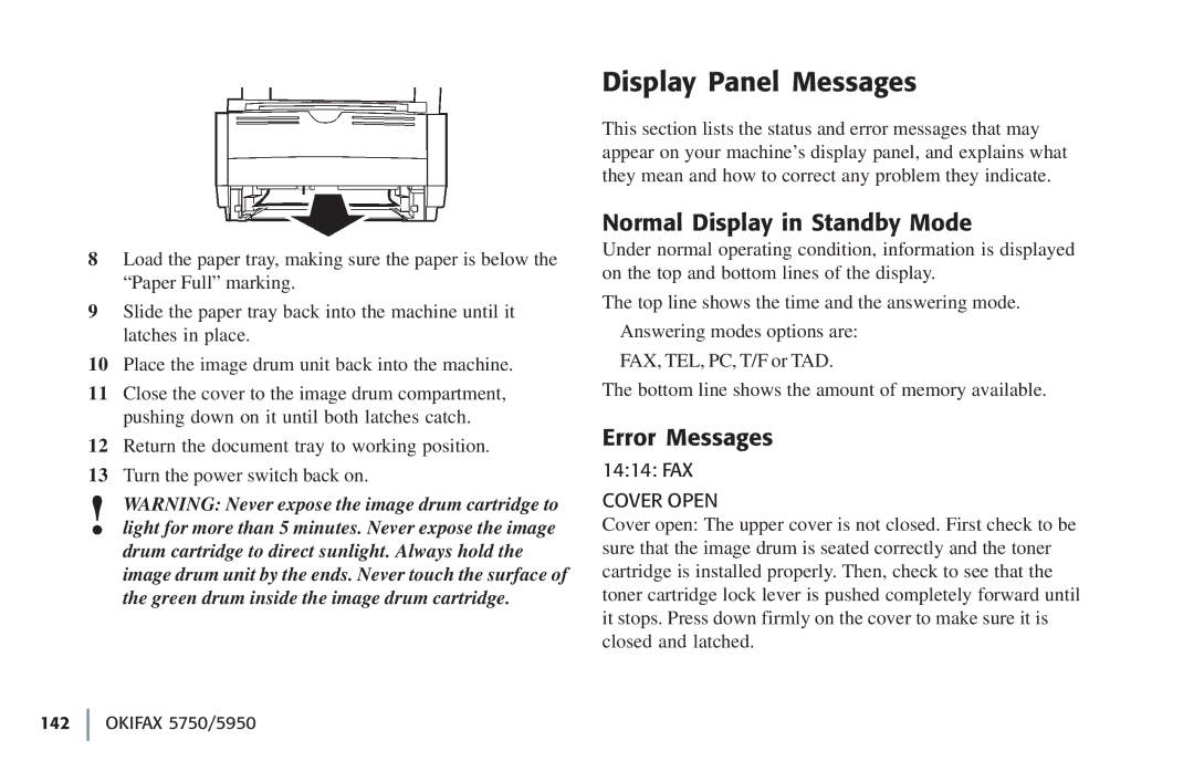 Oki 5750, 59502 manual Display Panel Messages, Normal Display in Standby Mode, Error Messages 