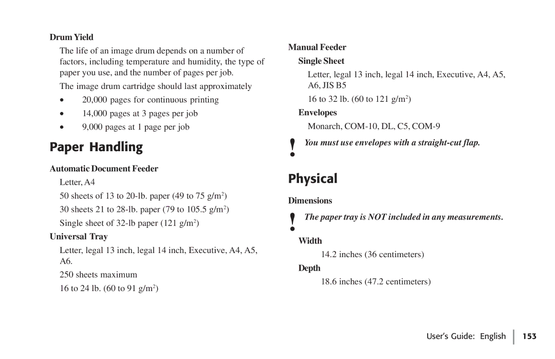 Oki 59502, 5750 manual Paper Handling, Physical 