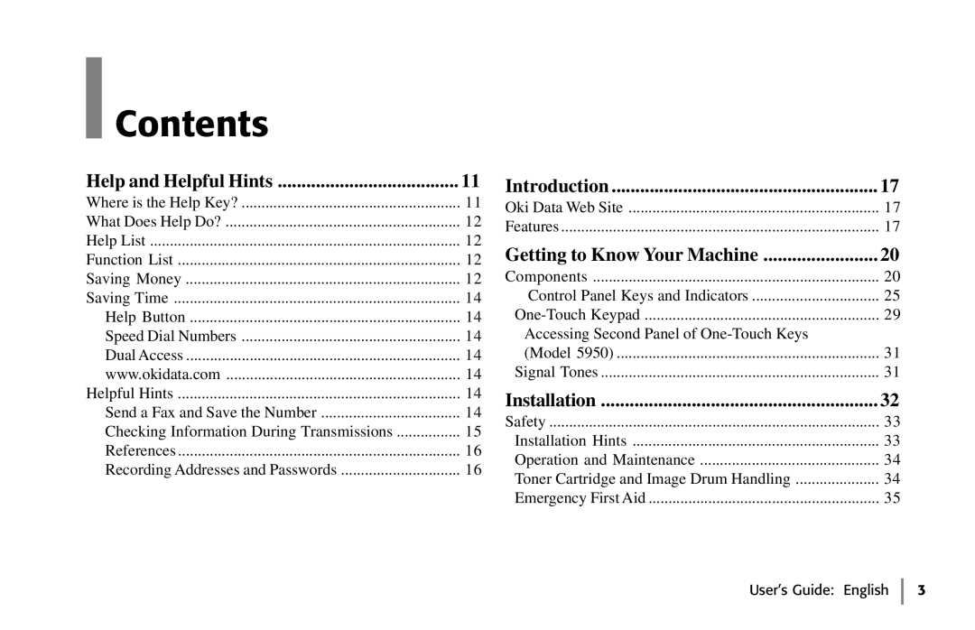 Oki 59502, 5750 manual Contents 