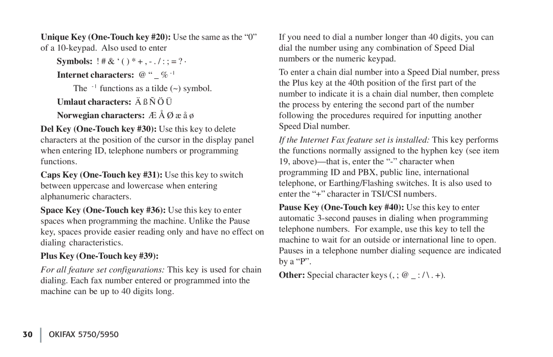 Oki 5750, 59502 manual L functions as a tilde ~ symbol 