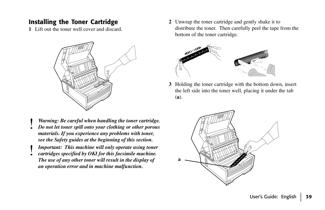 Oki 59502, 5750 manual Installing the Toner Cartridge 