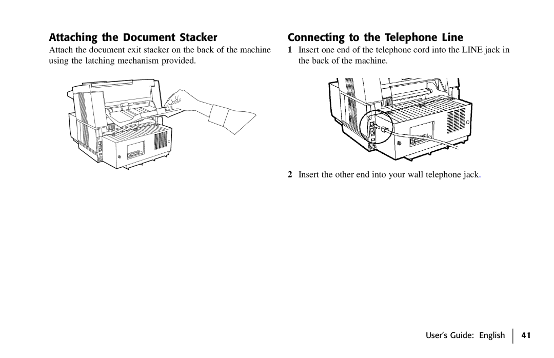 Oki 59502, 5750 manual Attaching the Document Stacker, Connecting to the Telephone Line 