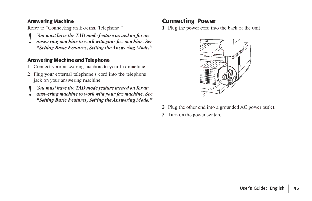 Oki 59502, 5750 manual Connecting Power, Answering Machine and Telephone 