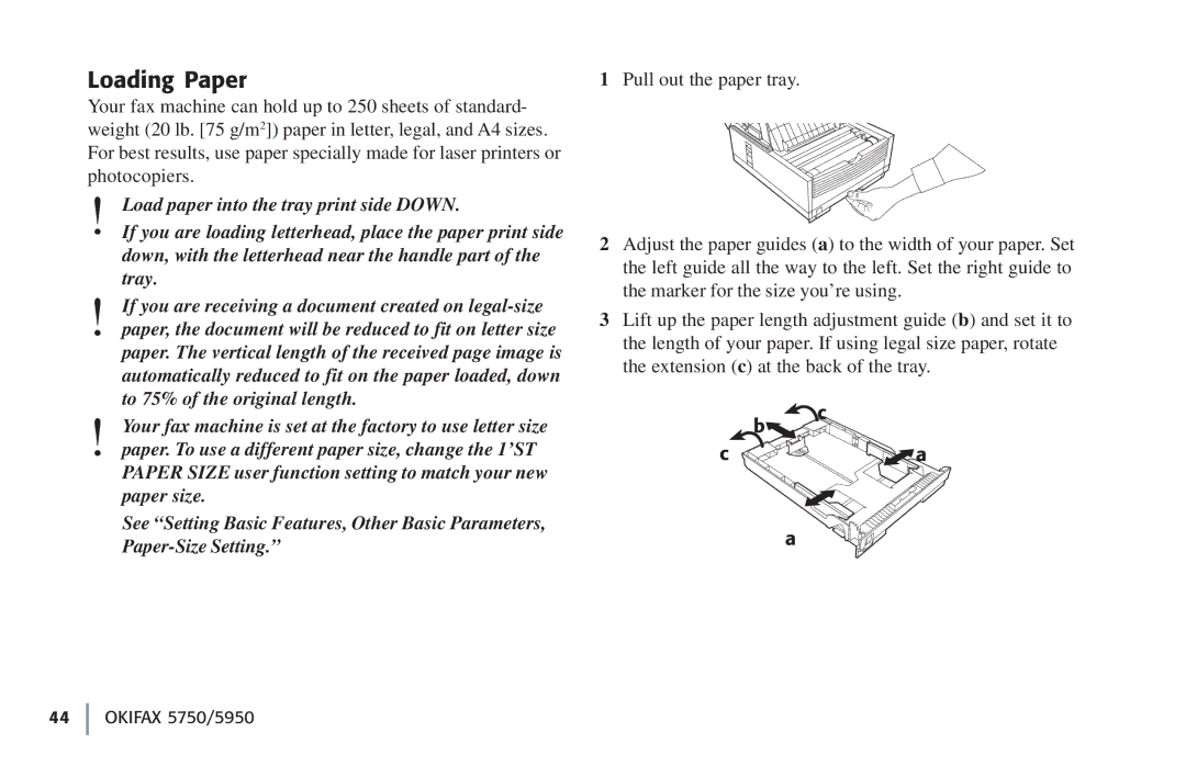 Oki 5750, 59502 manual Loading Paper, To 75% of the original length 