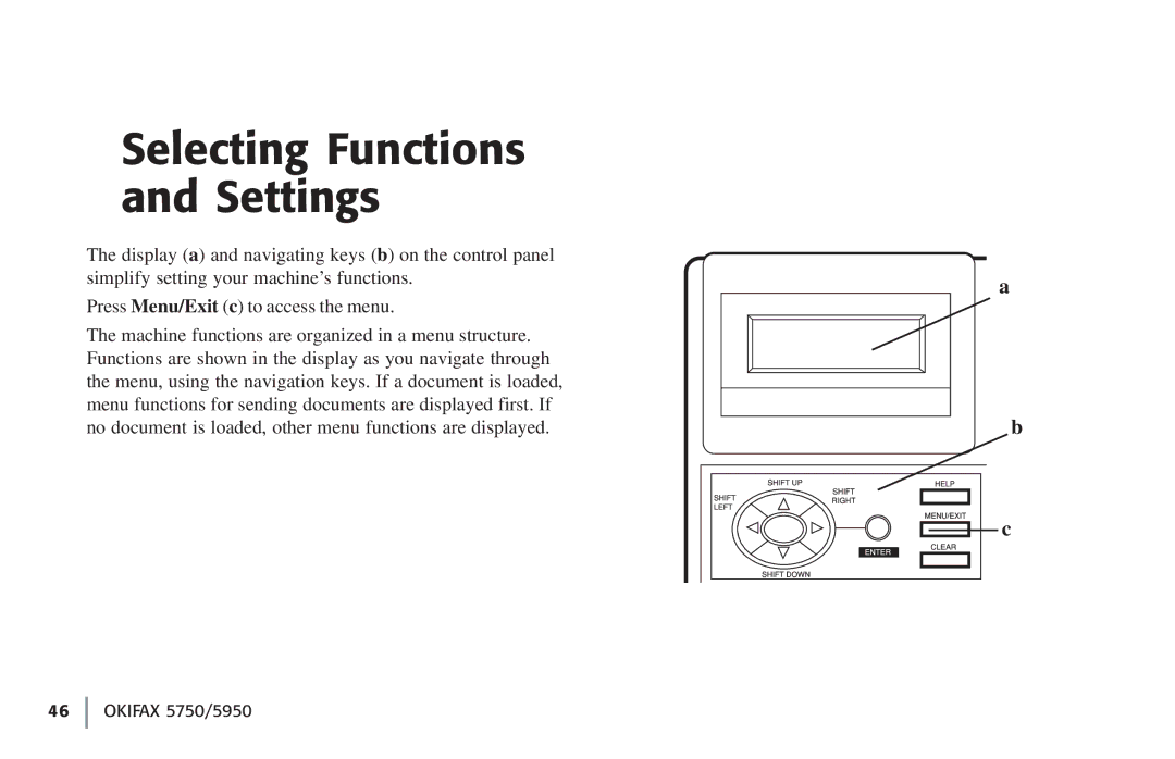 Oki 5750, 59502 manual Selecting Functions and Settings 