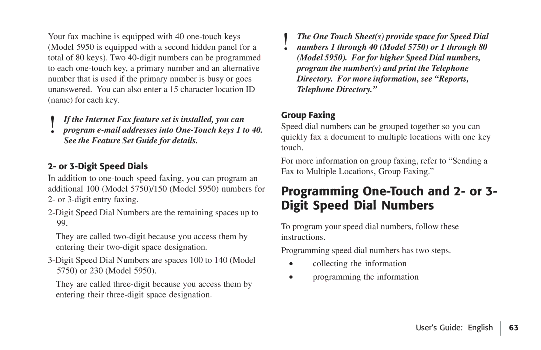 Oki 59502, 5750 manual Programming One-Touch and 2- or 3- Digit Speed Dial Numbers, Or 3-Digit Speed Dials, Group Faxing 