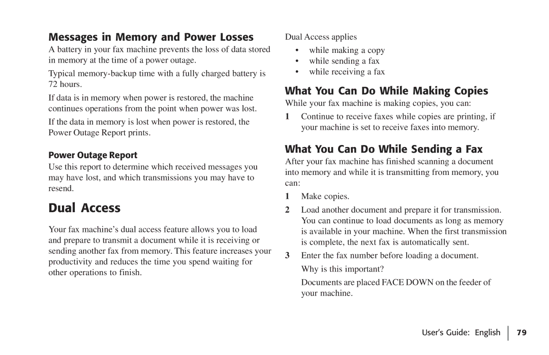 Oki 59502, 5750 Dual Access, Messages in Memory and Power Losses, What You Can Do While Making Copies, Power Outage Report 