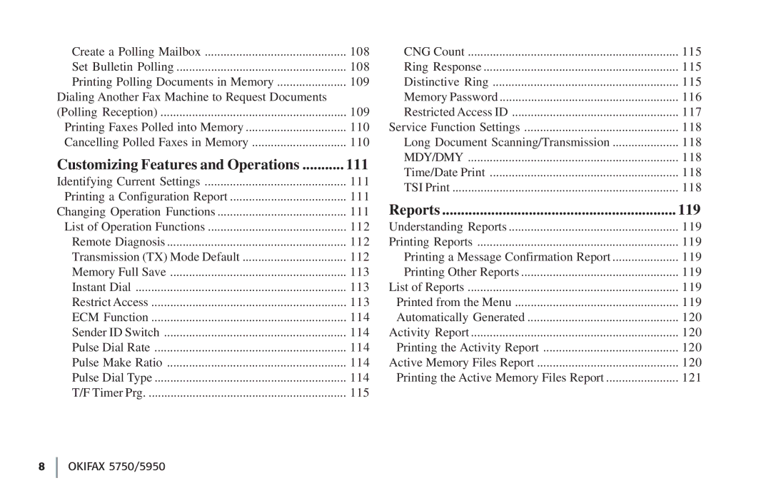 Oki 5750, 59502 manual Customizing Features and Operations 111 