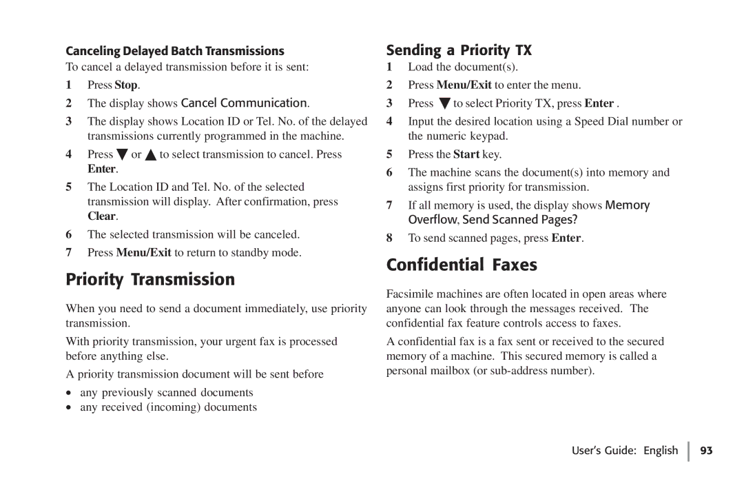 Oki 59502, 5750 Priority Transmission, Confidential Faxes, Sending a Priority TX, Canceling Delayed Batch Transmissions 