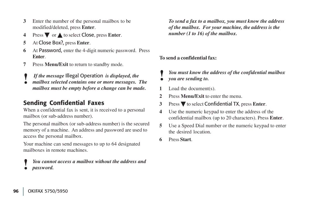 Oki 5750, 59502 manual Sending Confidential Faxes, At Close Box?, press Enter, To send a confidential fax 