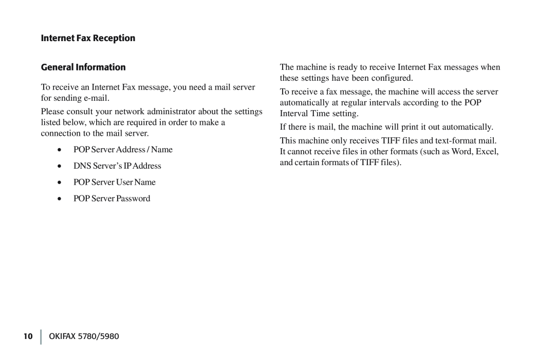 Oki manual Internet Fax Reception General Information, OKIFAX 5780/5980 